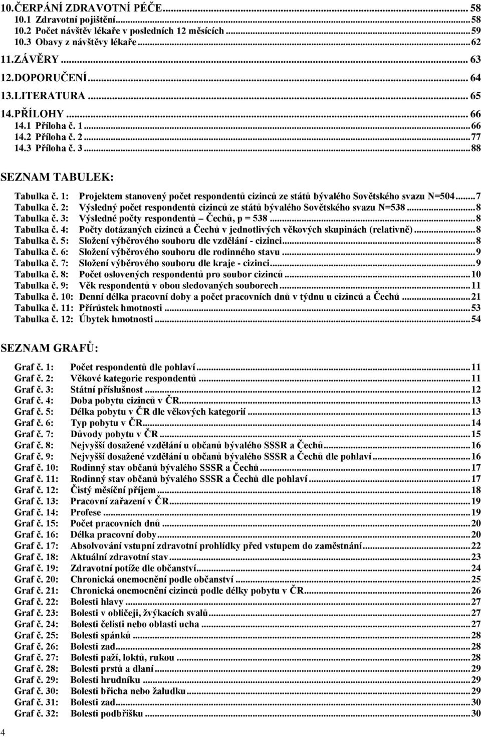 1: Projektem stanovený počet respondentů cizinců ze států bývalého Sovětského svazu N=504...7 Tabulka č. 2: Výsledný počet respondentů cizinců ze států bývalého Sovětského svazu N=538...8 Tabulka č.