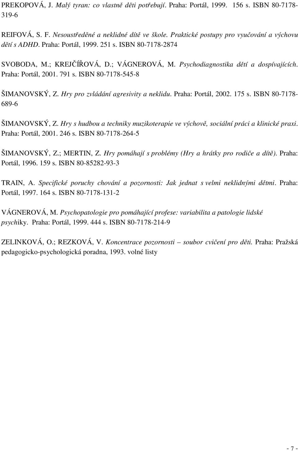 Praha: Portál, 2001. 791 s. ISBN 80-7178-545-8 ŠIMANOVSKÝ, Z. Hry pro zvládání agresivity a neklidu. Praha: Portál, 2002. 175 s. ISBN 80-7178- 689-6 ŠIMANOVSKÝ, Z.