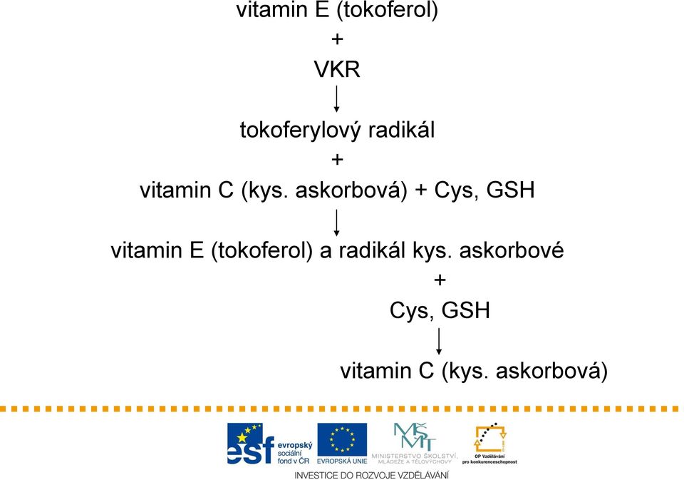 askorbová) + Cys, GSH vitamin E (tokoferol)