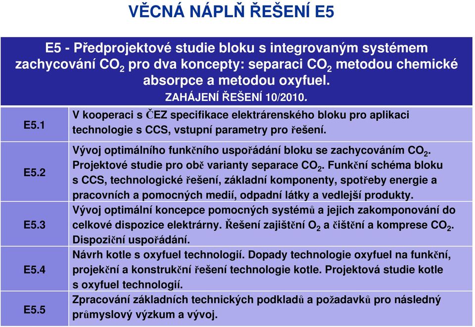 5 Vývoj optimálního funkčního uspořádání bloku se zachycováním CO 2. Projektové studie pro obě varianty separace CO 2.