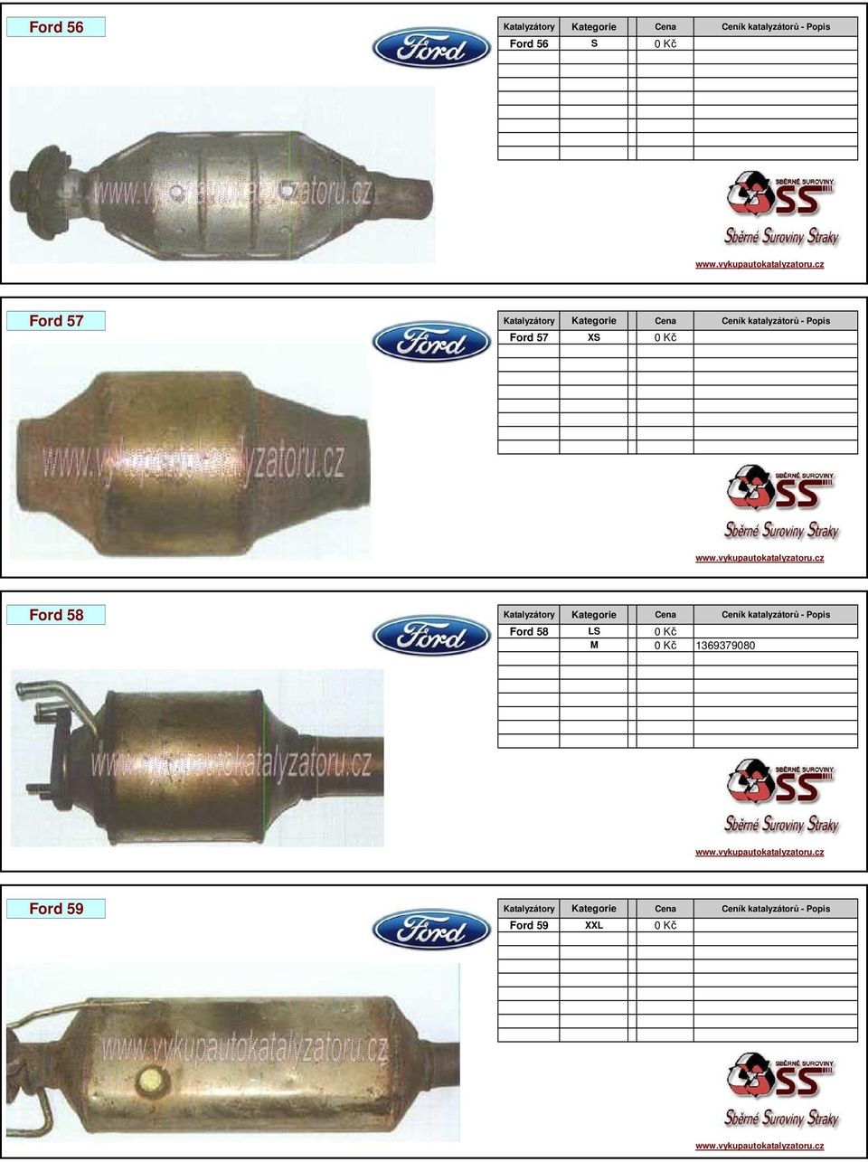 Katalyzátory Kategorie Cena Ceník katalyzátorů - Popis Ford 58 LS 0 Kč M 0 Kč