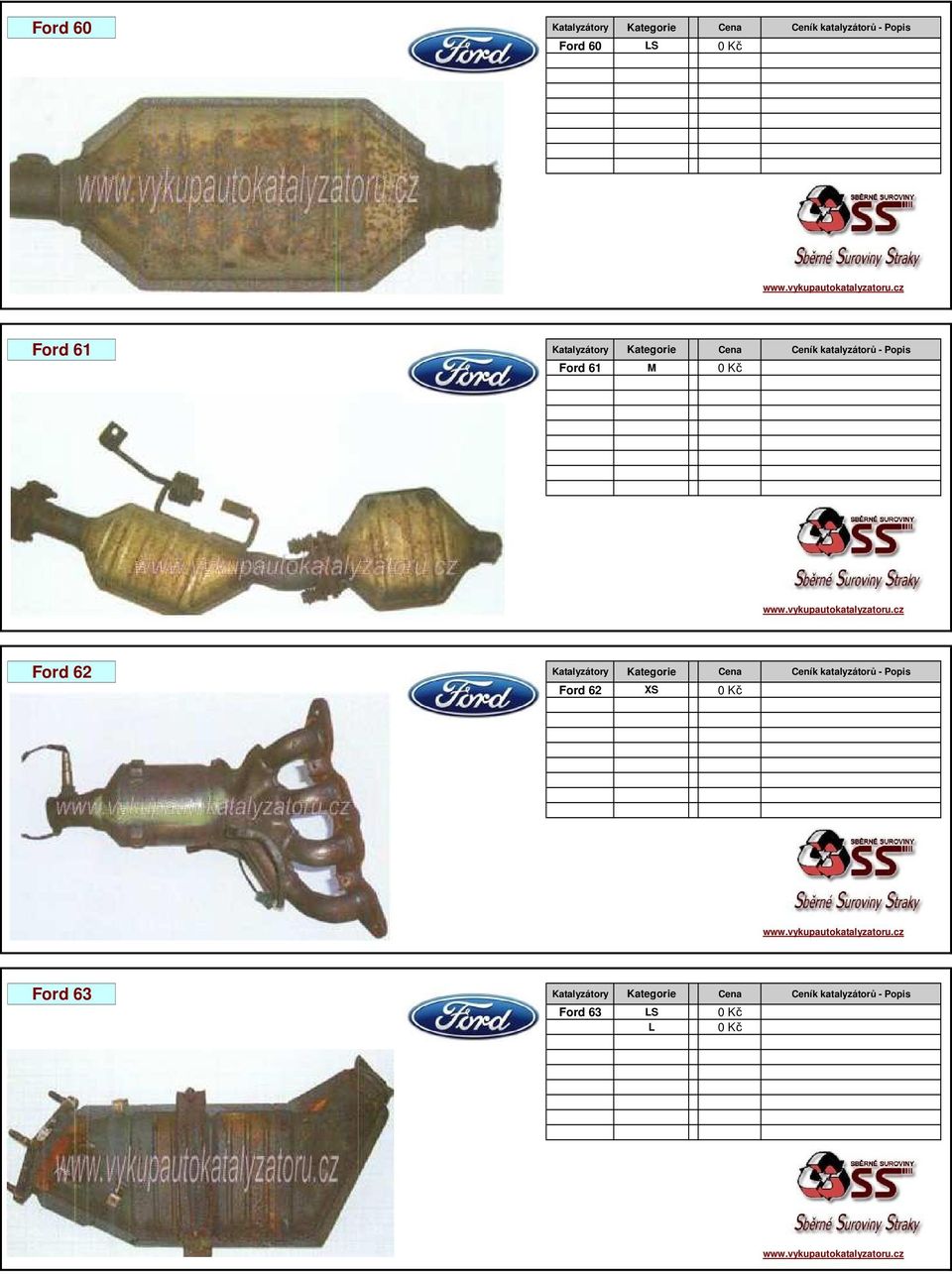 Ford 62 Katalyzátory Kategorie Cena Ceník katalyzátorů - Popis Ford 62 XS 0 Kč