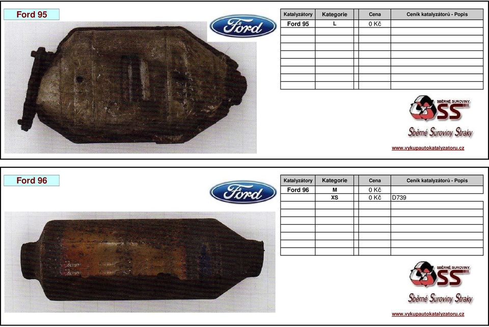 96 Katalyzátory Kategorie Cena Ford 96 M
