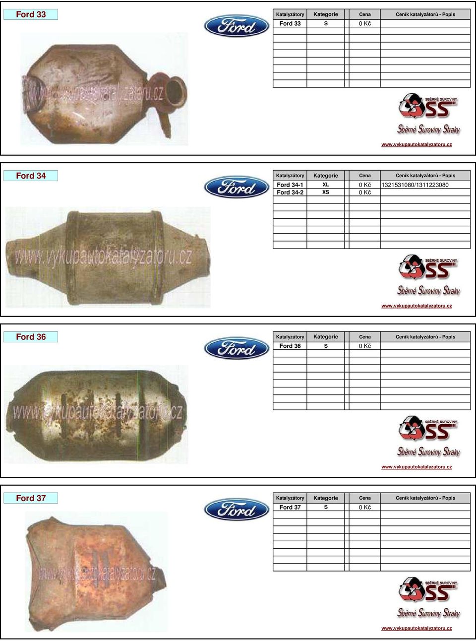 1321531080/1311223080 Ford 34-2 XS 0 Kč Ford 36 Katalyzátory Kategorie Cena Ceník