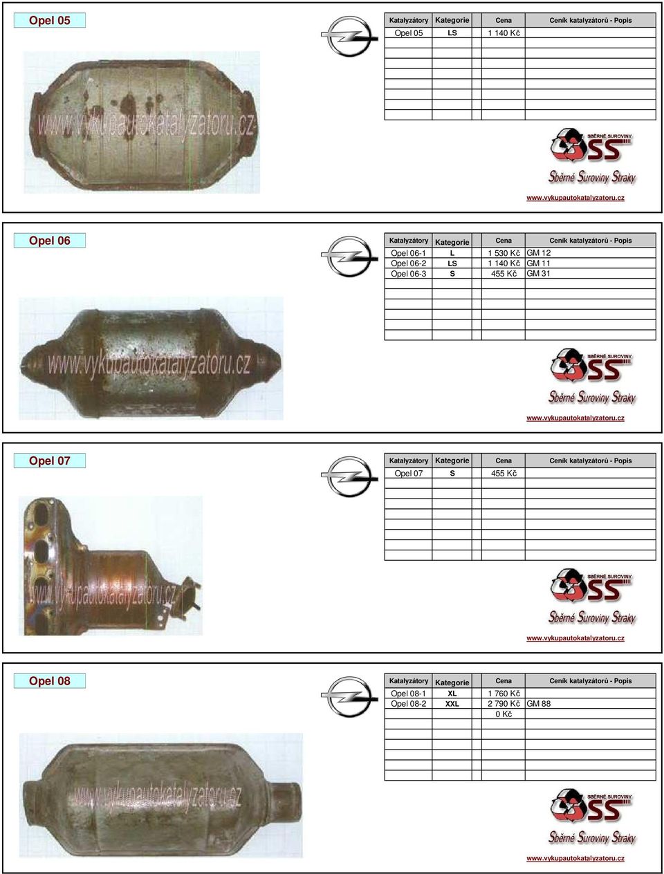 06-3 S 9 455 Kč GM 31 Opel 07 Katalyzátory Kategorie Cena Ceník katalyzátorů - Popis Opel 07 S 9 455 Kč Opel