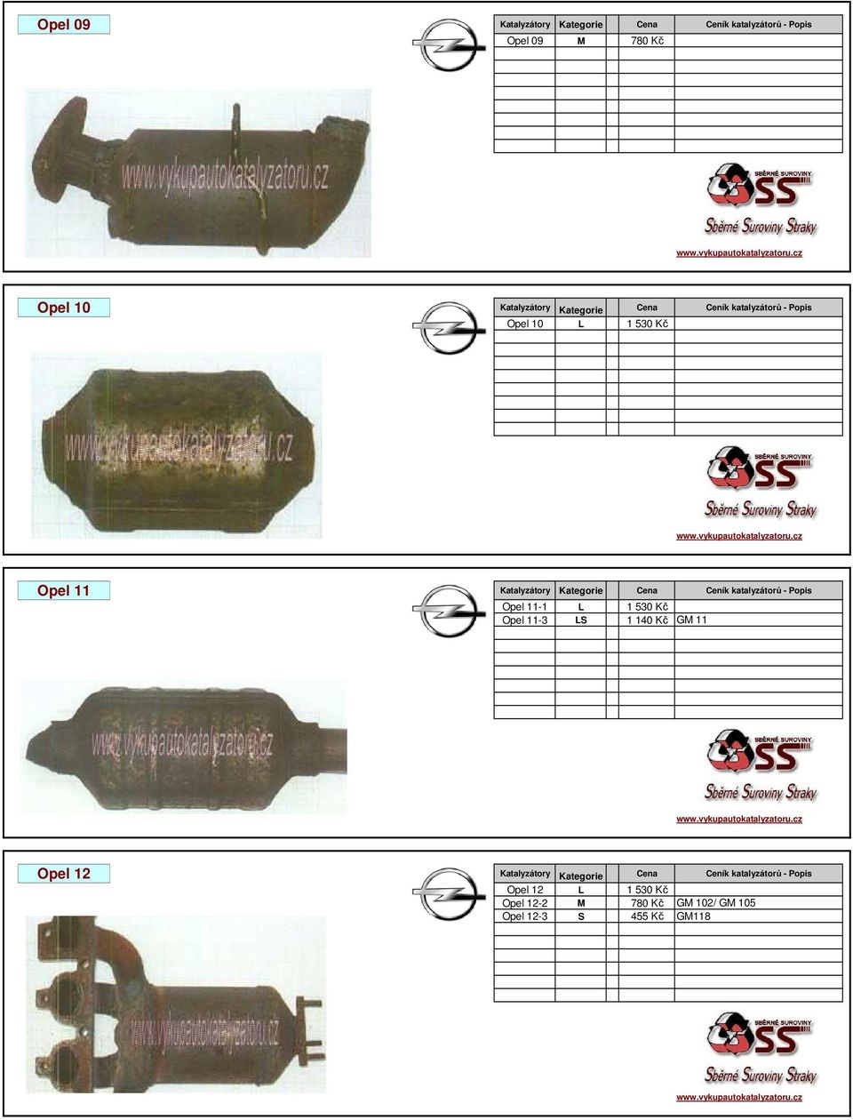 katalyzátorů - Popis Opel 11-1 L 6 1 530 Kč Opel 11-3 LS 7 1 140 Kč GM 11 Opel 12 Katalyzátory Kategorie