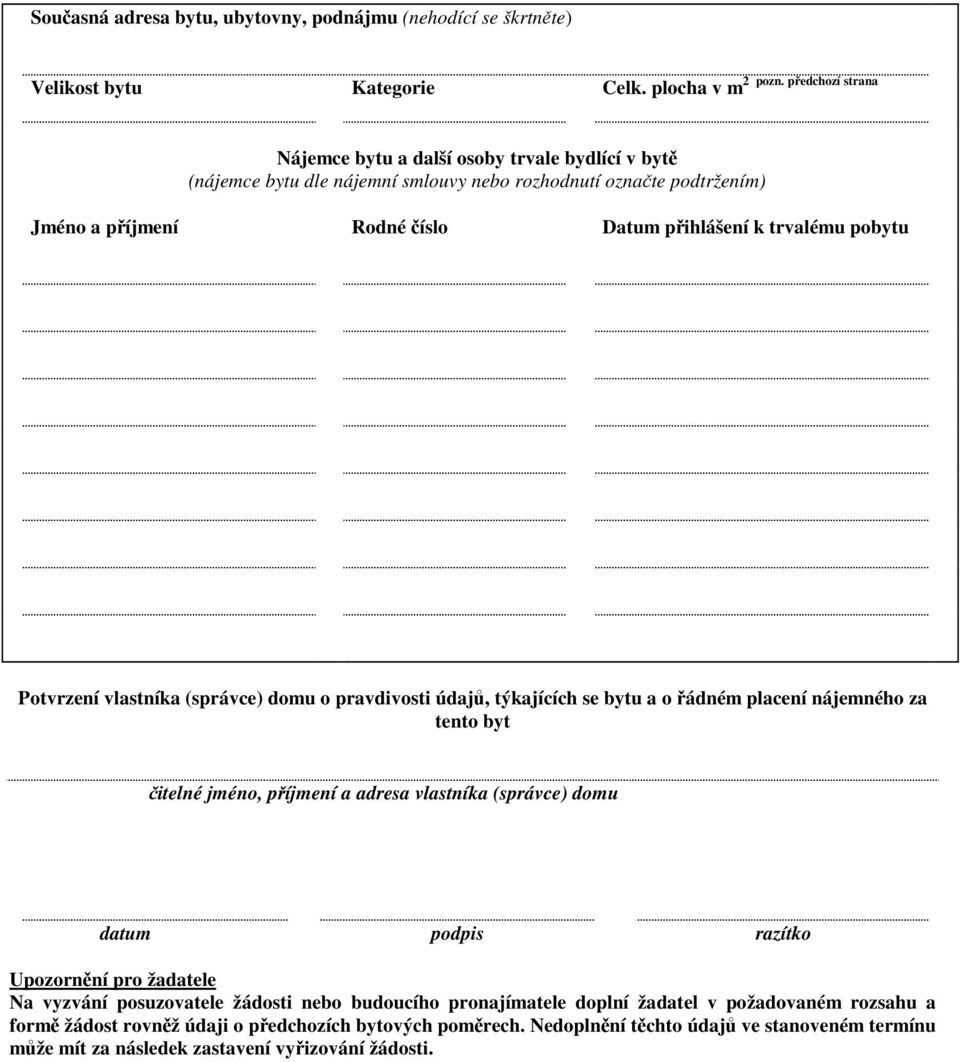 Potvrzení vlastníka (správce) domu o pravdivosti údaj, týkajících se bytu a o ádném placení nájemného za tento byt itelné jméno, píjmení a adresa vlastníka (správce) domu datum podpis razítko