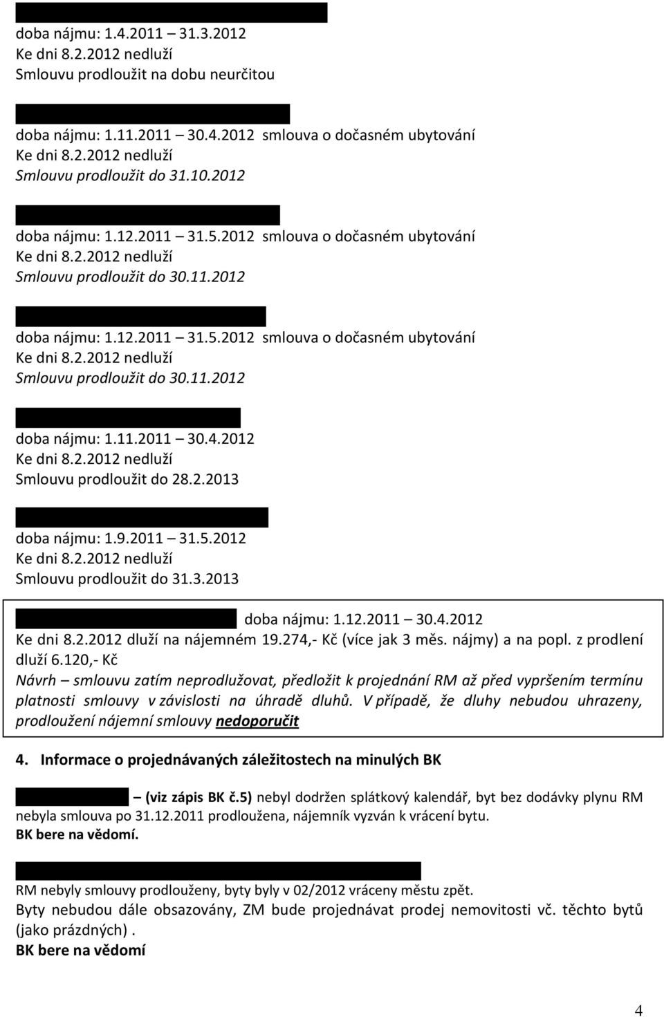 2.2013 Hejná Marcela, Seifertova 689, č.b. 4 doba nájmu: 1.9.2011 31.5.2012 Finková Helena, Školní 25, č.b. 5 doba nájmu: 1.12.2011 30.4.2012 Ke dni 8.2.2012 dluží na nájemném 19.