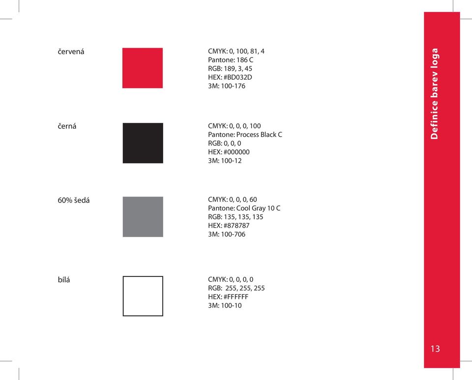 Definice barev loga 60% šedá CMYK: 0, 0, 0, 60 Pantone: Cool Gray 10 C RGB: 135, 135,