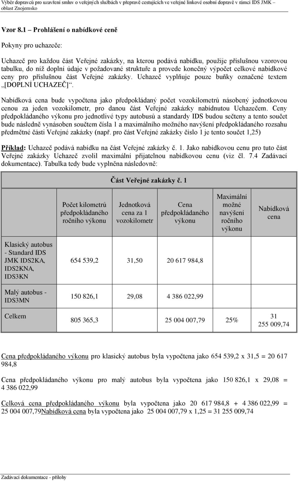 provede konečný výpočet celkové nabídkové ceny pro příslušnou část Veřejné zakázky. Uchazeč vyplňuje pouze buňky označené textem.