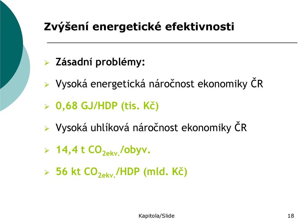 (tis. Kč) Vysoká uhlíková náročnost ekonomiky ČR 14,4 t