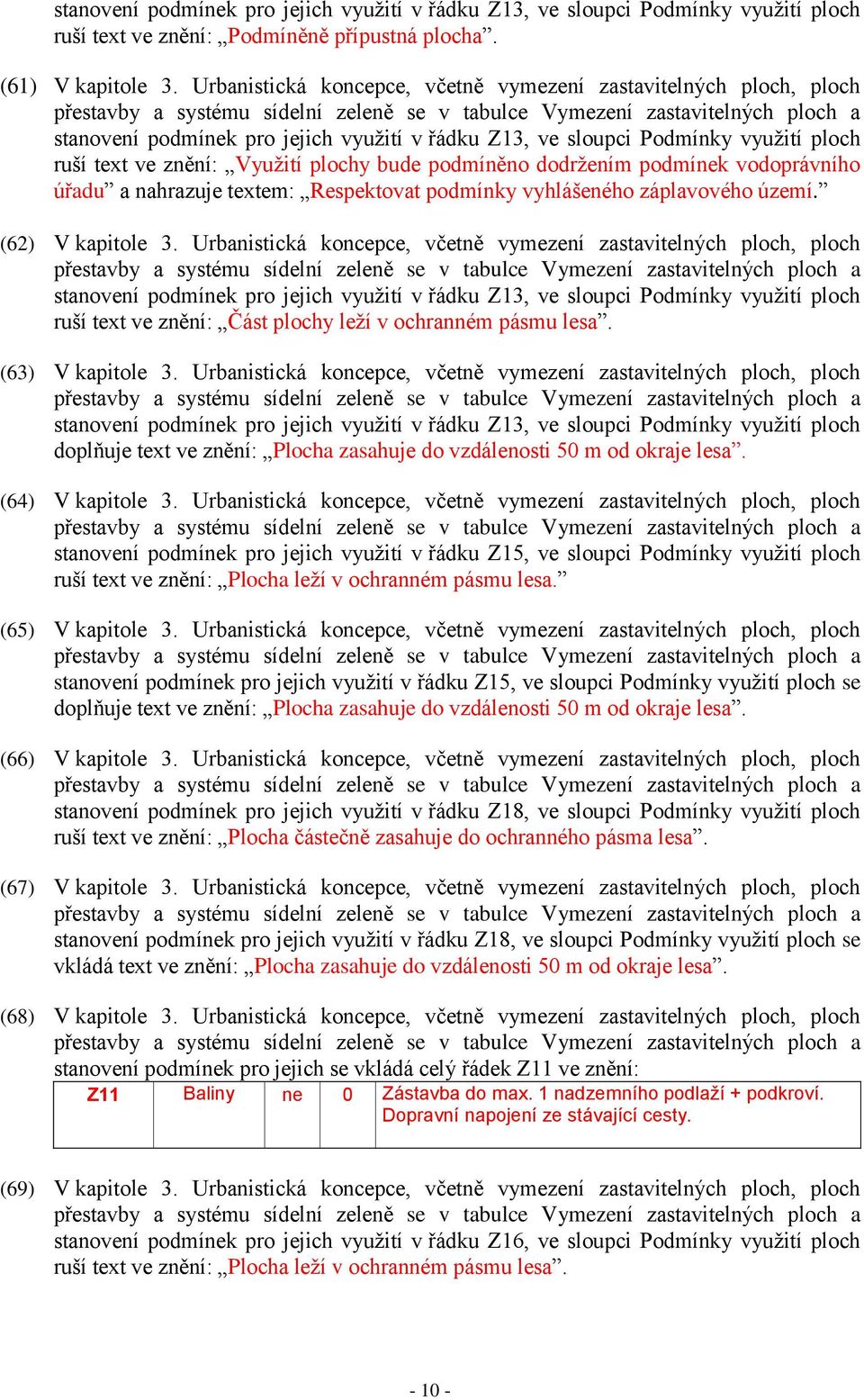 podmíněno dodržením podmínek vodoprávního úřadu a nahrazuje textem: Respektovat podmínky vyhlášeného záplavového území. (62) V kapitole 3.