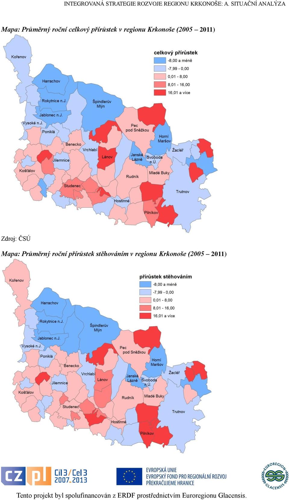 ČSÚ Mapa: Průměrný roční přírůstek