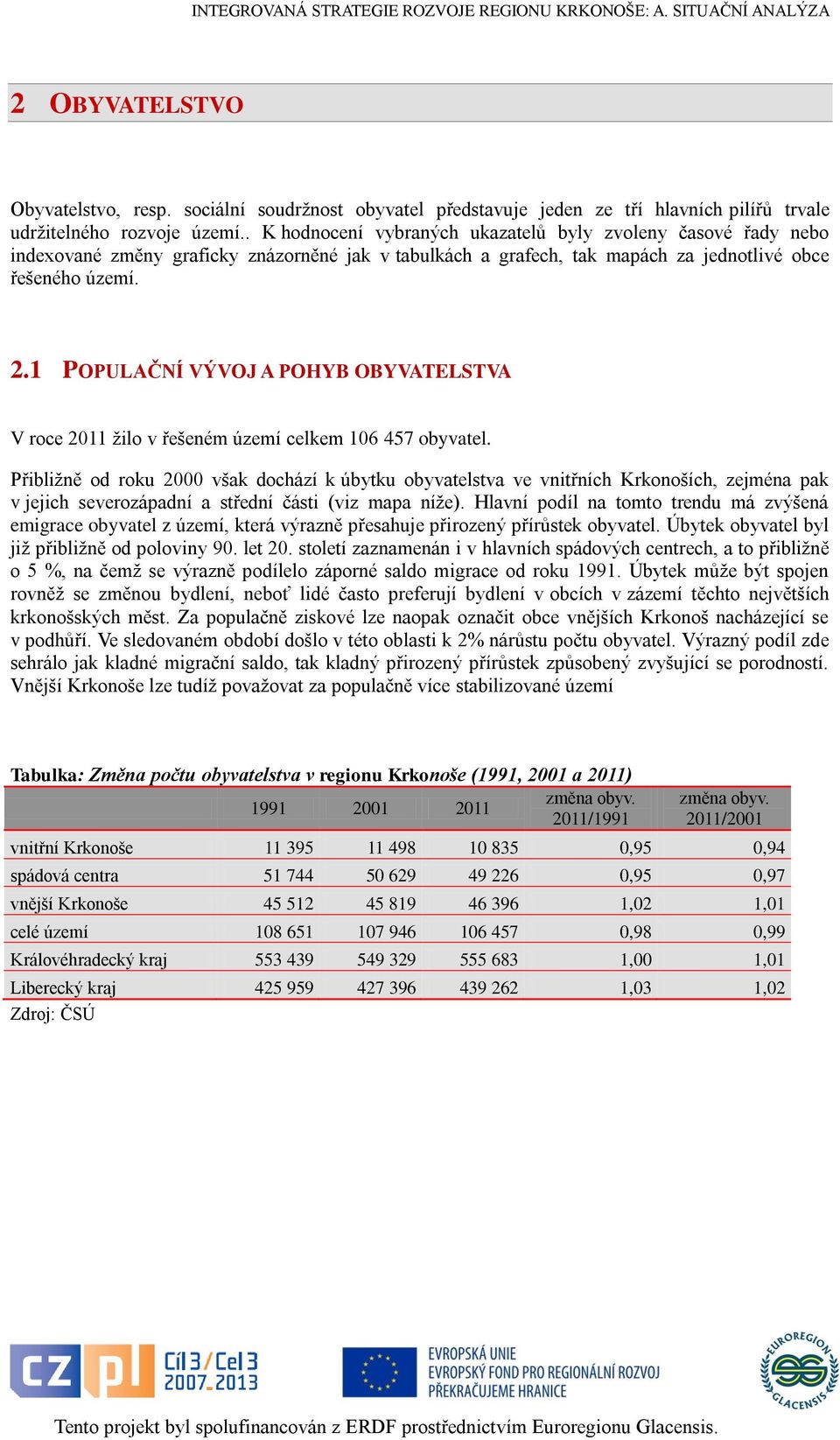 1 POPULAČNÍ VÝVOJ A POHYB OBYVATELSTVA V roce 2011 žilo v řešeném území celkem 106 457 obyvatel.