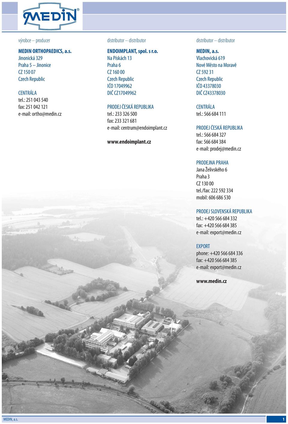 s. Vlachovická 19 Nové Město na Moravě CZ 592 31 Czech Republic IČO 338030 DIČ CZ338030 CENTRÁLA tel.: 5 8 111 PRODEJ ČESKÁ REPUBLIKA tel.: 5 8 fax: 5 8 38 e-mail: prodej@medin.