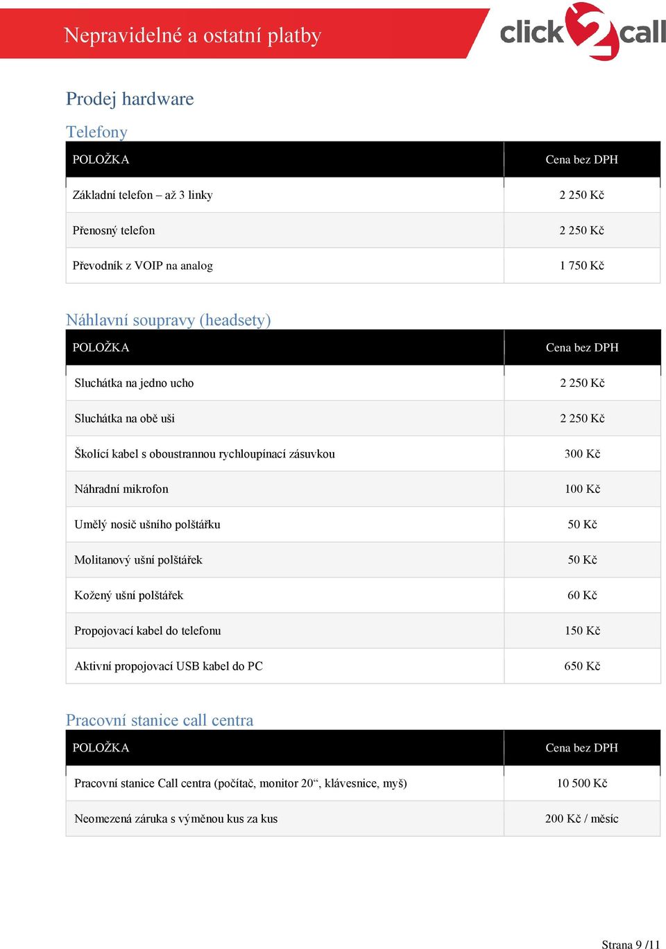 Molitanový ušní polštářek Kožený ušní polštářek Propojovací kabel do telefonu Aktivní propojovací USB kabel do PC 2 250 Kč 2 250 Kč 300 Kč 100 Kč 50 Kč 50 Kč 60 Kč 150