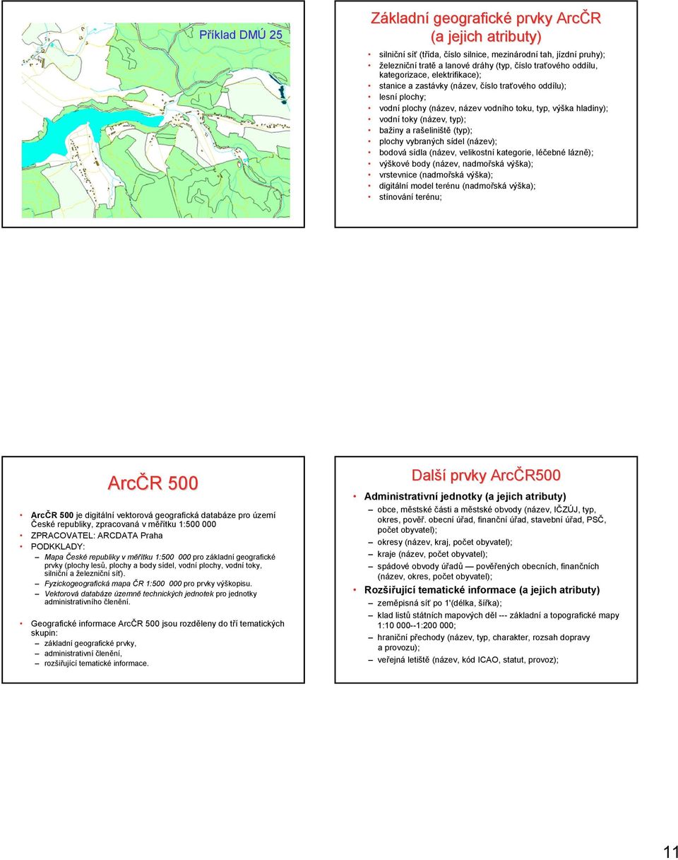 rašeliniště (typ); plochy vybraných sídel (název); bodová sídla (název, velikostní kategorie, léčebné lázně); výškové body (název, nadmořská výška); vrstevnice (nadmořská výška); digitální model