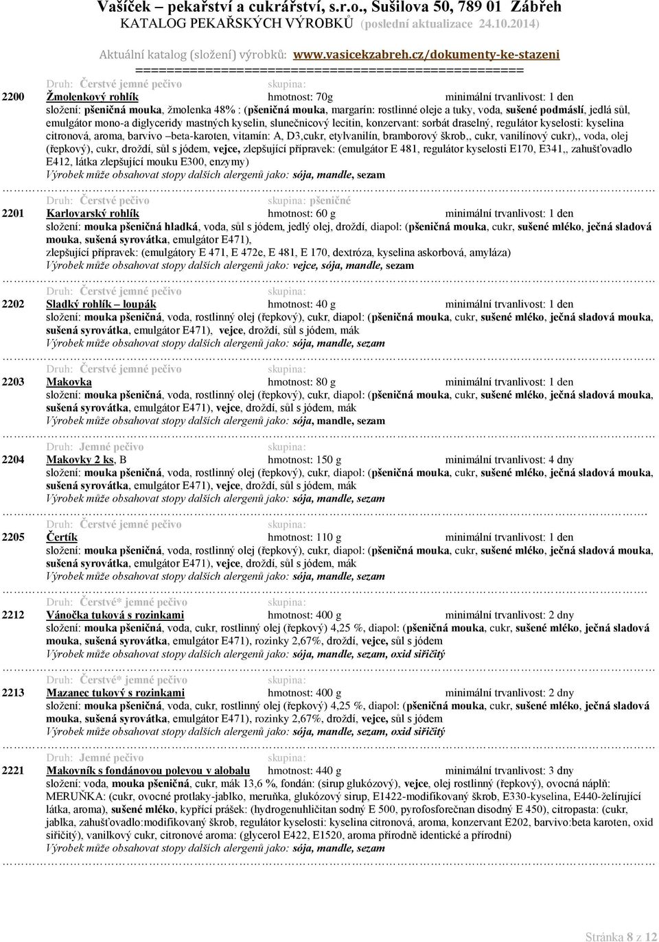 etylvanilín, bramborový škrob,, cukr, vanilínový cukr),, voda, olej (řepkový), cukr, droždí, sůl s jódem, vejce, zlepšující přípravek: (emulgátor E 481, regulátor kyselosti E170, E341,, zahušťovadlo