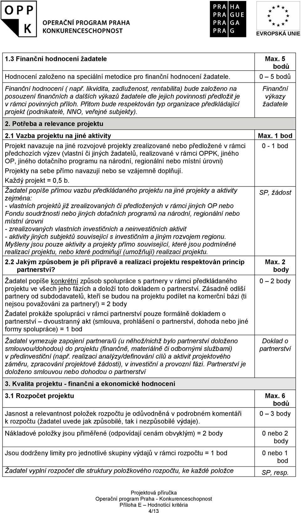Přitom bude respektován typ organizace předkládající projekt (podnikatelé, NNO, veřejné subjekty). Finanční výkazy žadatele 2. Potřeba a relevance projektu 2.1 Vazba projektu na jiné aktivity Max.
