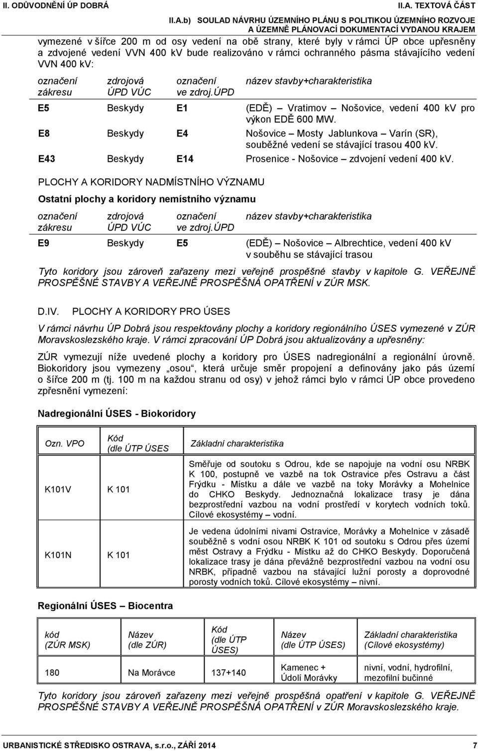 úpd E5 Beskydy E1 (EDĚ) Vratimov Nošovice, vedení 400 kv pro výkon EDĚ 600 MW. E8 Beskydy E4 Nošovice Mosty Jablunkova Varín (SR), souběžné vedení se stávající trasou 400 kv.