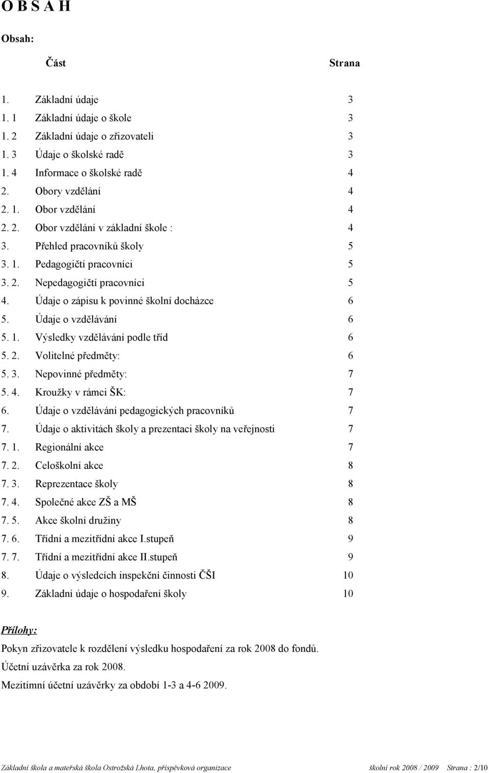 Údaje o vzdělávání 6 5. 1. Výsledky vzdělávání podle tříd 6 5. 2. Volitelné předměty: 6 5. 3. Nepovinné předměty: 7 5. 4. Kroužky v rámci ŠK: 7 6. Údaje o vzdělávání pedagogických pracovníků 7 7.