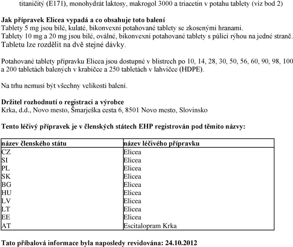 Potahované tablety přípravku jsou dostupné v blistrech po 10, 14, 28, 30, 50, 56, 60, 90, 98, 100 a 200 tabletách balených v krabičce a 250 tabletách v lahvičce (HDPE).