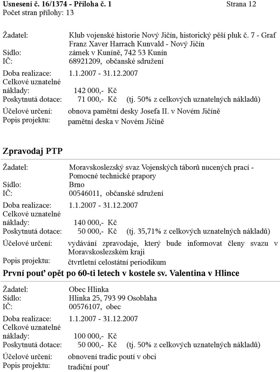 50% z celkových uznatelných nákladů) obnova pamětní desky Josefa II.