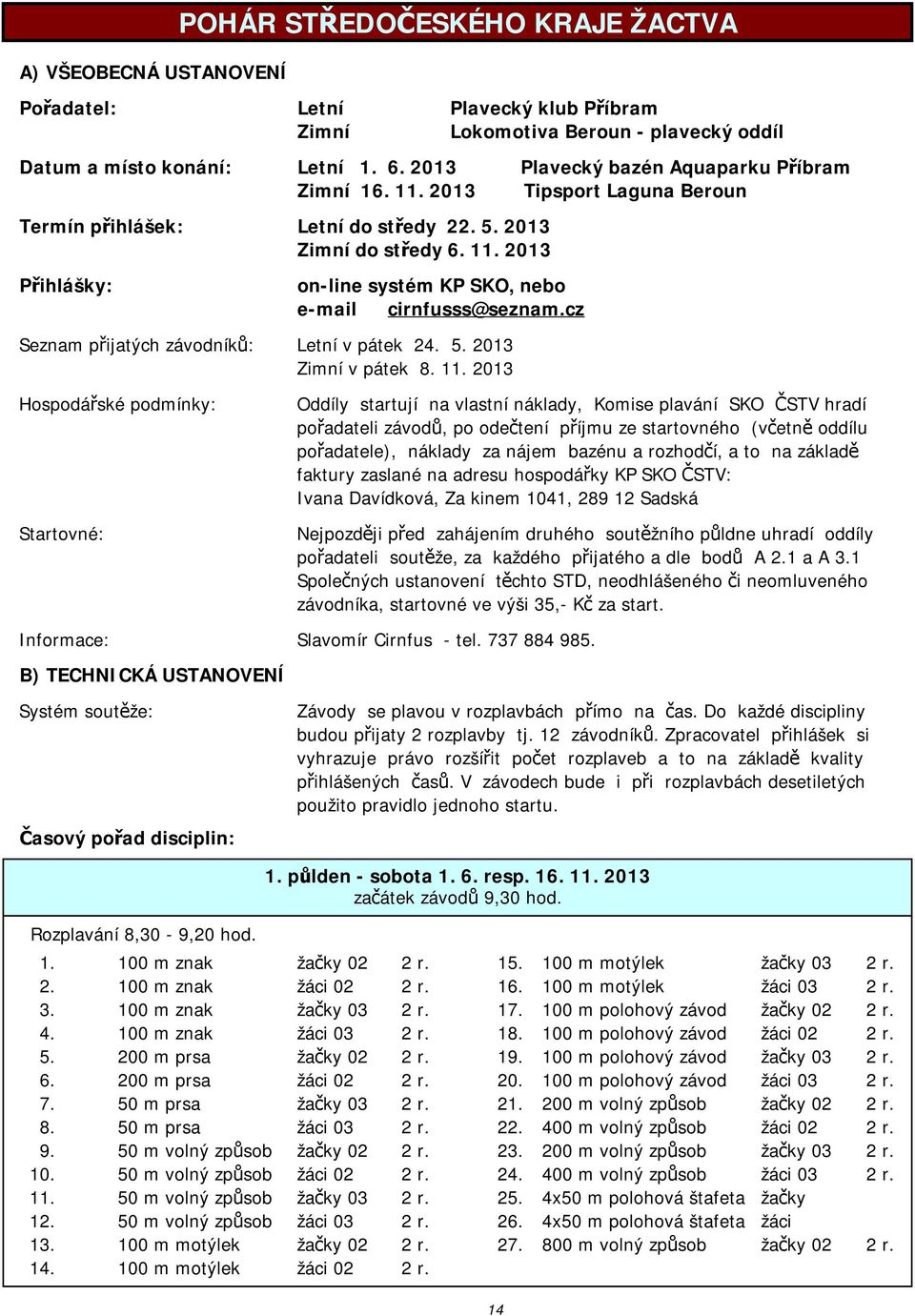 cz Seznam přijatých závodníků: Letní v pátek 24. 5. 2013 Zimní v pátek 8. 11.