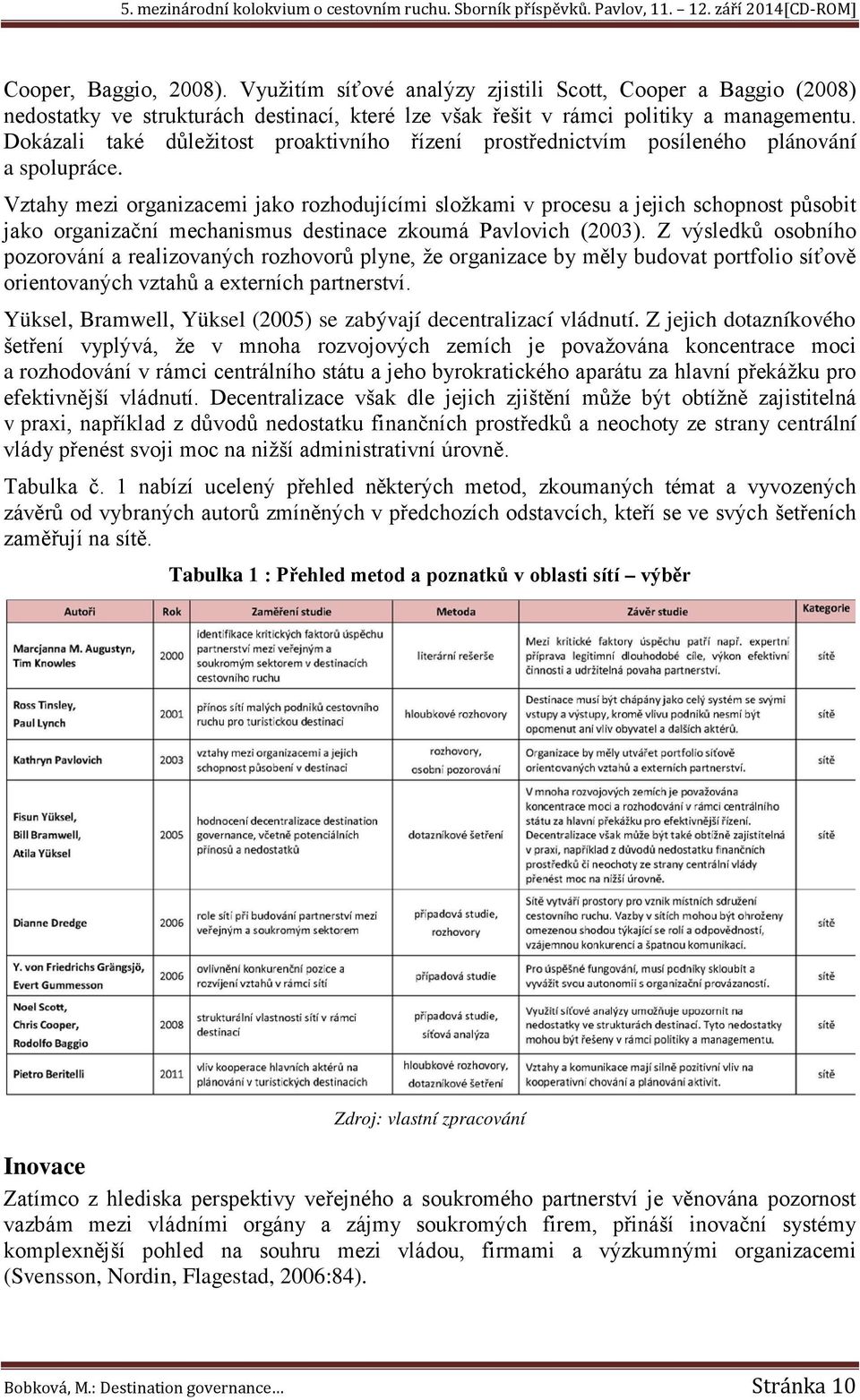 Vztahy mezi organizacemi jako rozhodujícími složkami v procesu a jejich schopnost působit jako organizační mechanismus destinace zkoumá Pavlovich (2003).