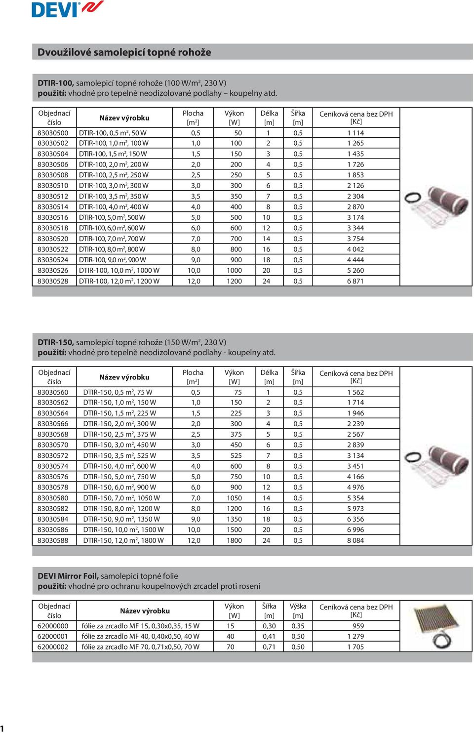 435 83030506 DTIR-100, 2,0 m 2, 200 W 2,0 200 4 0,5 1 726 83030508 DTIR-100, 2,5 m 2, 250 W 2,5 250 5 0,5 1 853 83030510 DTIR-100, 3,0 m 2, 300 W 3,0 300 6 0,5 2 126 83030512 DTIR-100, 3,5 m 2, 350 W