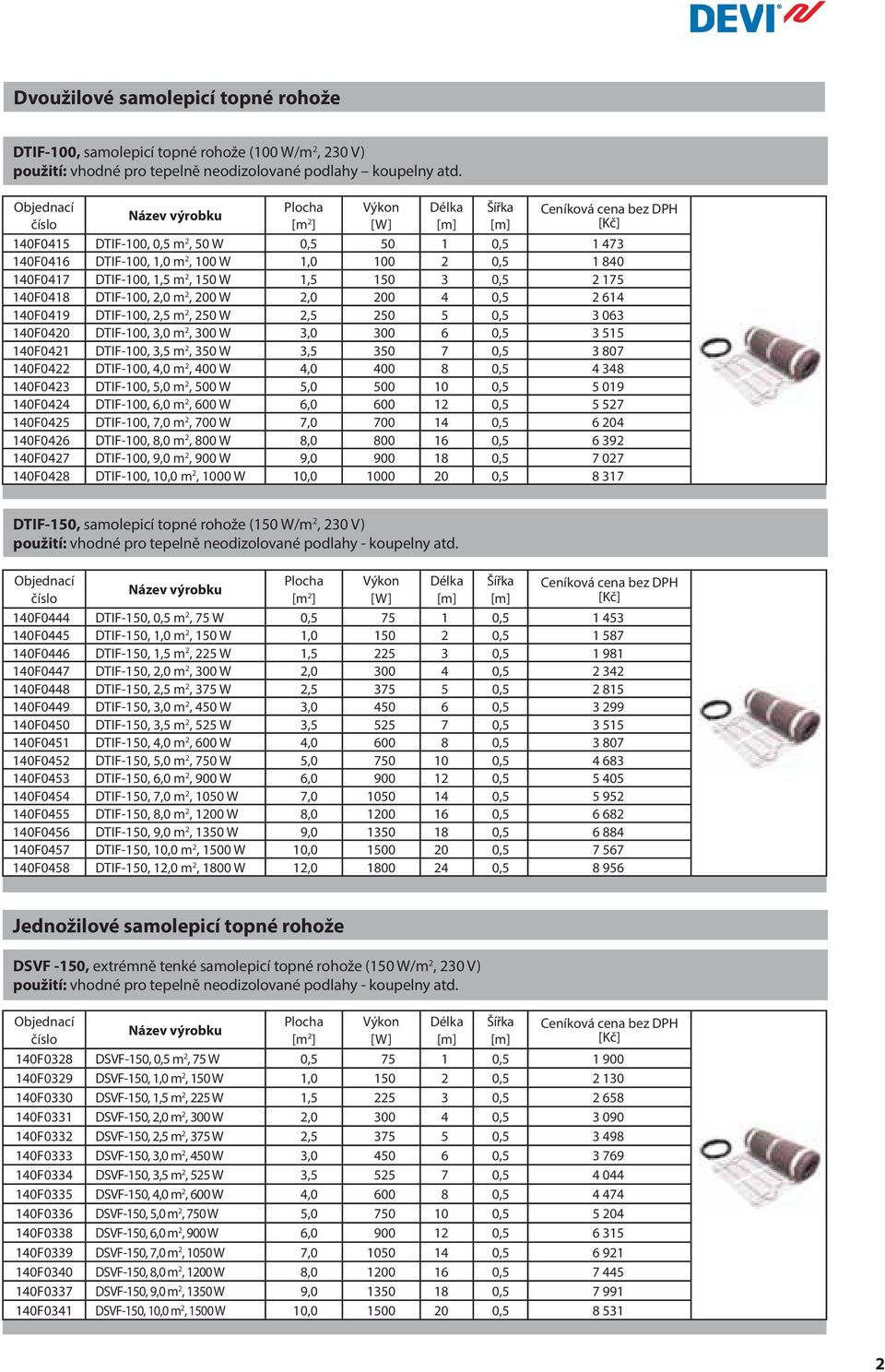 175 140F0418 DTIF-100, 2,0 m 2, 200 W 2,0 200 4 0,5 2 614 140F0419 DTIF-100, 2,5 m 2, 250 W 2,5 250 5 0,5 3 063 140F0420 DTIF-100, 3,0 m 2, 300 W 3,0 300 6 0,5 3 515 140F0421 DTIF-100, 3,5 m 2, 350 W
