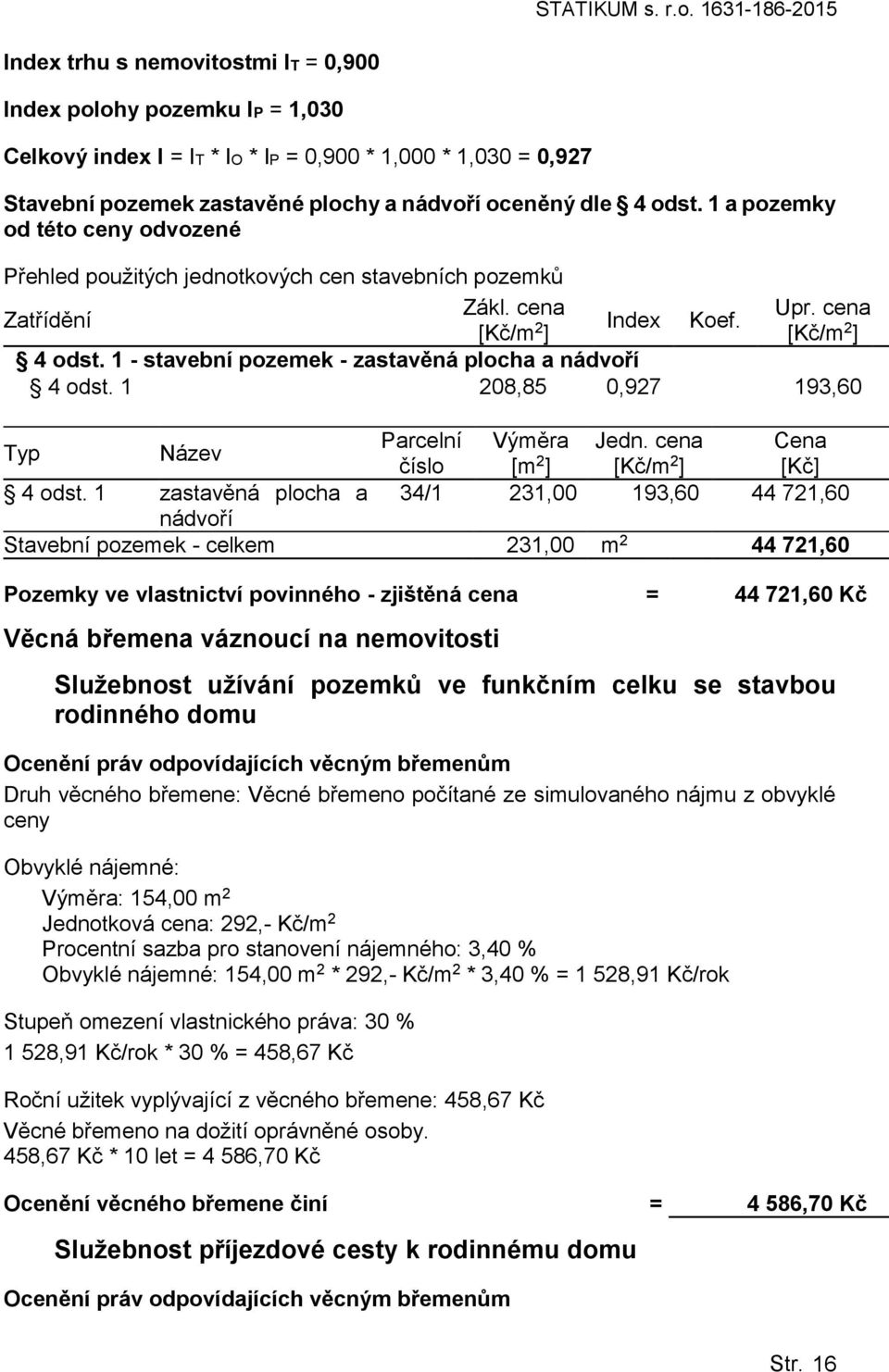 1 - stavební pozemek - zastavěná plocha a nádvoří 4 odst. 1 208,85 0,927 193,60 Typ Název Parcelní Výměra Jedn. cena Cena číslo [m 2 ] [Kč/m 2 ] [Kč] 4 odst.