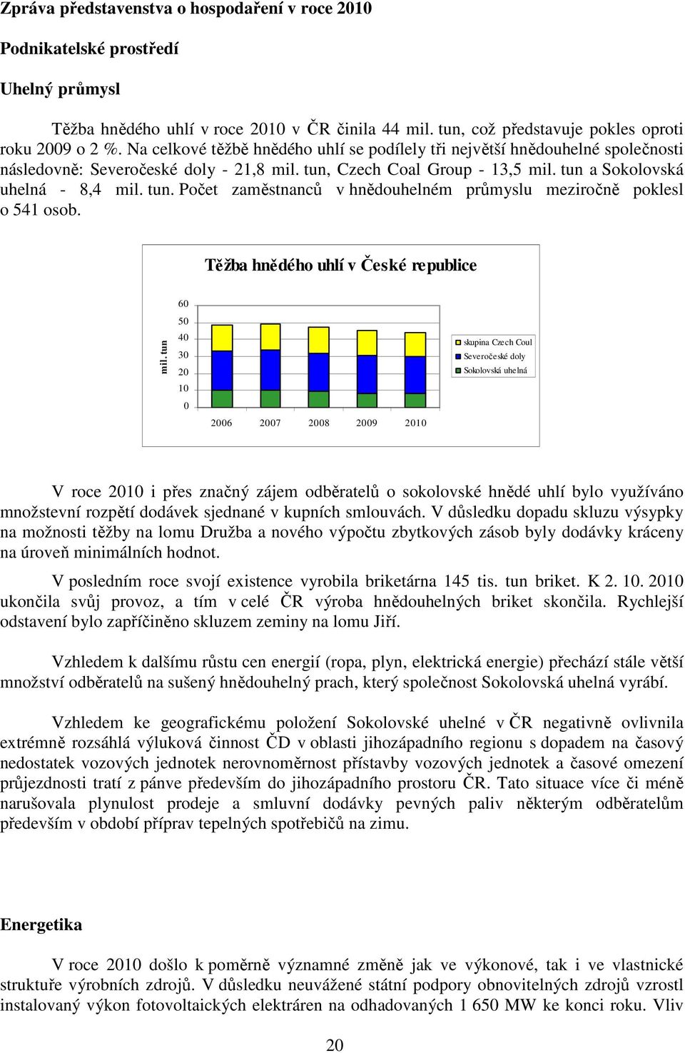 Těžba hnědého uhlí v České republice mil.