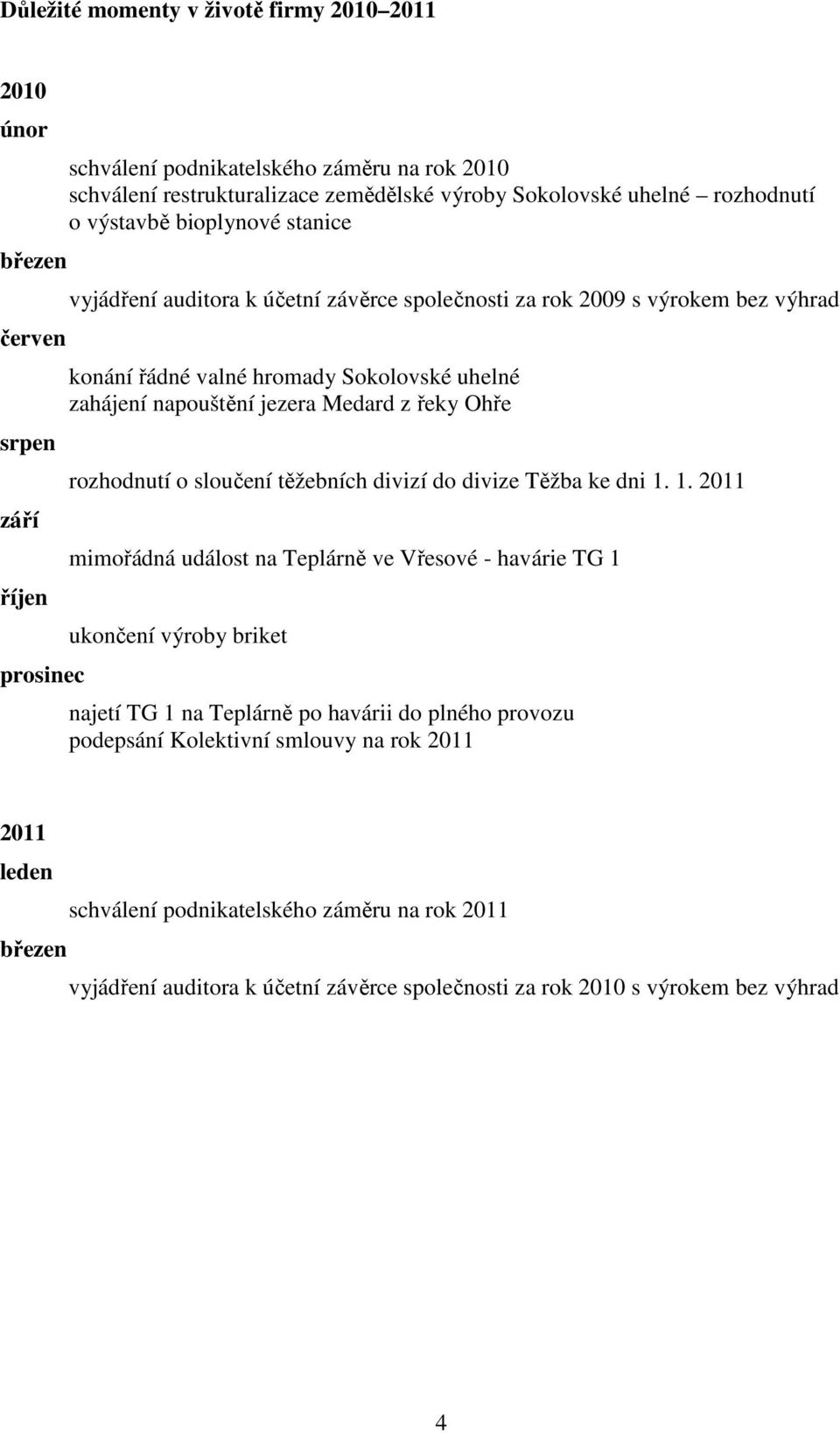 jezera Medard z řeky Ohře rozhodnutí o sloučení těžebních divizí do divize Těžba ke dni 1.