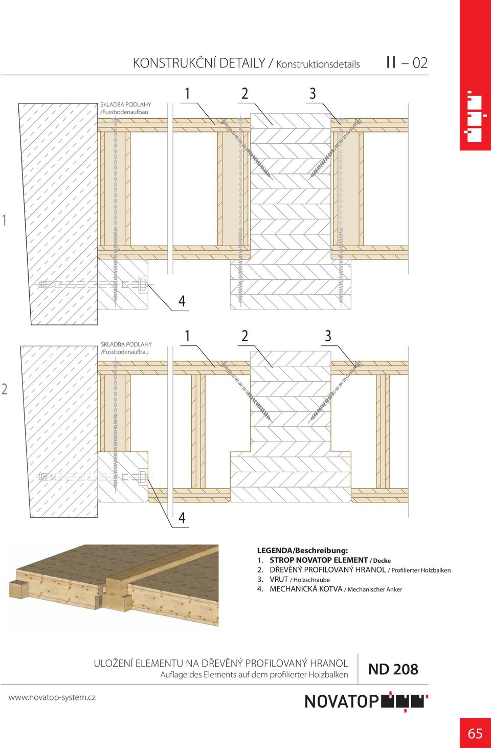 DŘEVĚNÝ PROFILOVANÝ HRANOL / Profilierter Holzbalken. VRUT / Holzschraube.