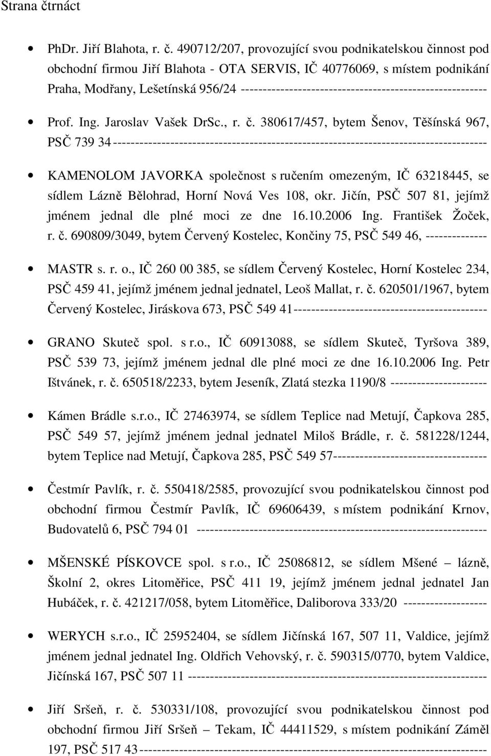 490712/207, provozující svou podnikatelskou činnost pod obchodní firmou Jiří Blahota - OTA SERVIS, IČ 40776069, s místem podnikání Praha, Modřany, Lešetínská 956/24