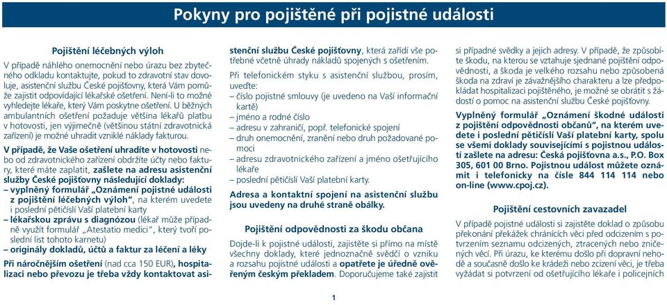 U běžných ambulantních ošetření požaduje většina lékařů platbu v hotovosti, jen výjimečně (většinou státní zdravotnická zařízení) je možné uhradit vzniklé náklady fakturou.