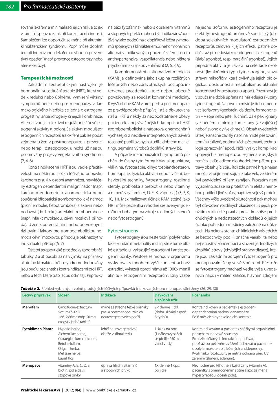 Terapeutické možnosti Základním terapeutickým nástrojem je hormonální substituční terapie (HRT), která vede k redukci nebo úplnému vymizení většiny symptomů peri- nebo postmenopauzy.