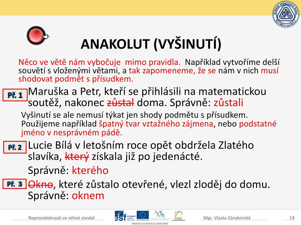 Maruška a Petr, kteří se přihlásili na matematickou soutěž, nakonec zůstal doma. Správně: zůstali Vyšinutí se ale nemusí týkat jen shody podmětu s přísudkem.