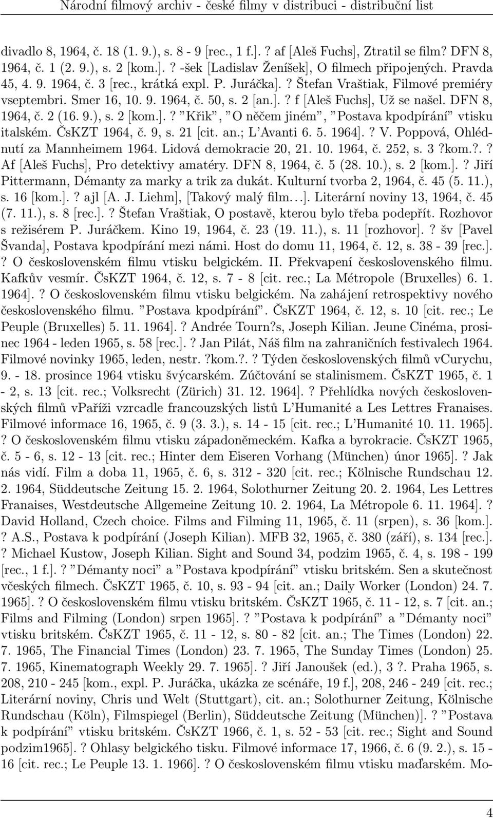 9,s.21[cit.an.;l Avanti6.5.1964].?V.Poppová,OhlédnutízaMannheimem1964.Lidovádemokracie20,21.10.1964,č.252,s.3?kom.?.? Af[AlešFuchs],Prodetektivyamatéry.DFN8,1964,č.5(28.10.),s.2[kom.].?Jiří Pittermann,Démantyzamarkyatrikzadukát.