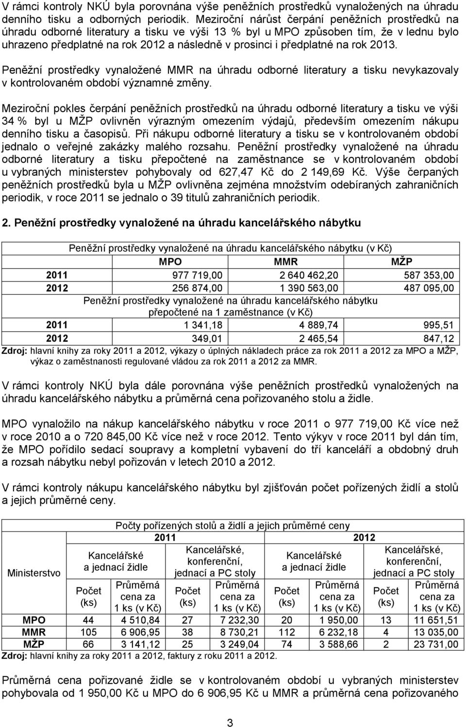 předplatné na rok 2013. Peněžní prostředky vynaložené MMR na úhradu odborné literatury a tisku nevykazovaly v kontrolovaném období významné změny.