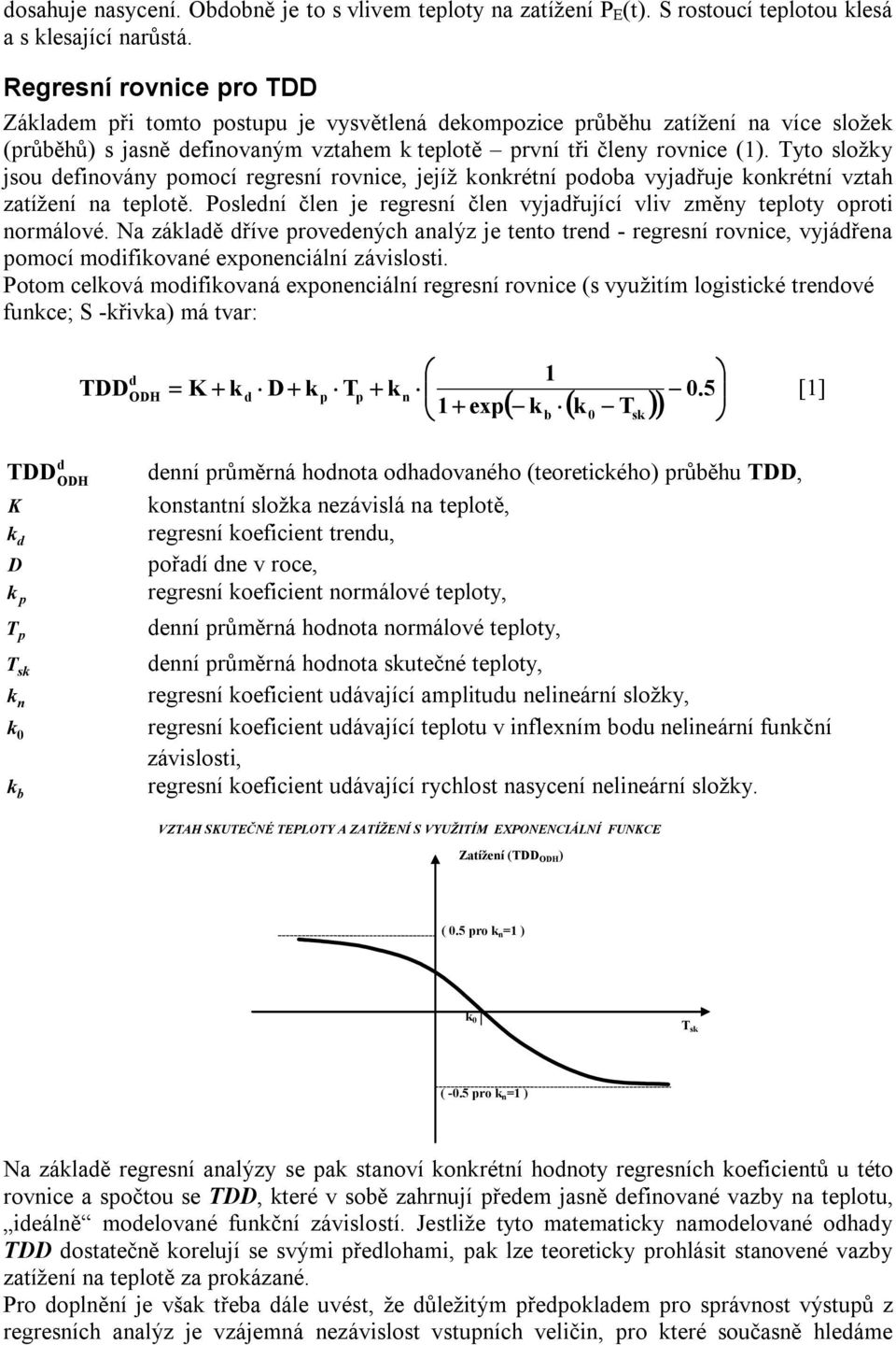 Tyo složky jsou efinovány pomocí regresní rovnice, jejíž konkréní pooba vyjařuje konkréní vza zaížení na eploě. Poslení člen je regresní člen vyjařující vliv změny eploy oproi normálové.