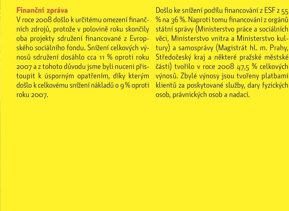 2007. Došlo ke snížení podílu financování z ESF z 55 % na 36 %.