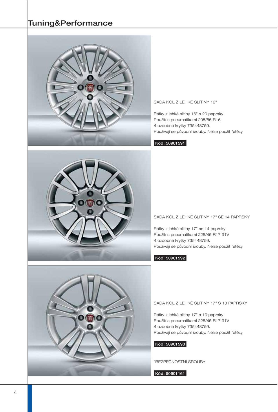 Kód: 50901591 SADA KOL Z LEHKÉ SLITINY 17" SE 14 PAPRSKY Ráfky z lehké slitiny 17" se 14 paprsky PouÏití s pneumatikami 225/45 R17 91V 4 ozdobné krytky 735448759.