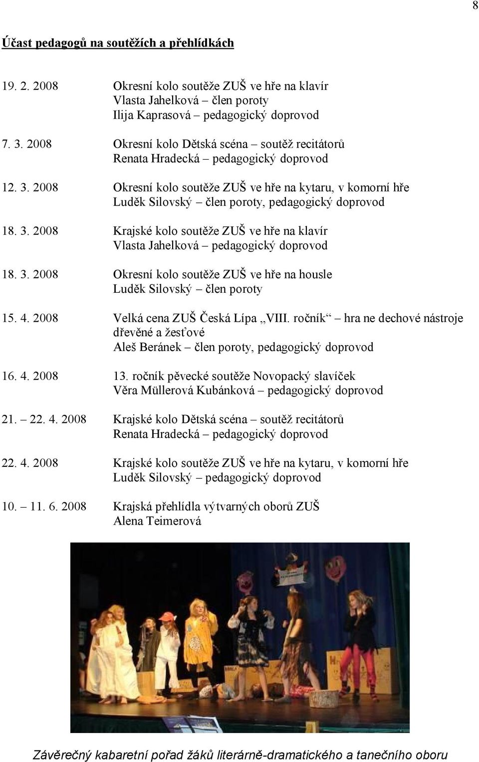 2008 Okresní kolo soutěže ZUŠ ve hře na kytaru, v komorní hře Luděk Silovský člen poroty, pedagogický doprovod 18. 3.