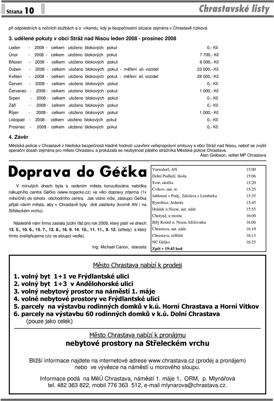 uloženo blokových pokut 6 000,- Kč Duben - 2008 - celkem uloženo blokových pokut - měření sil. vozidel 23 000,- Kč Květen - 2008 - celkem uloženo blokových pokut - měření sil.