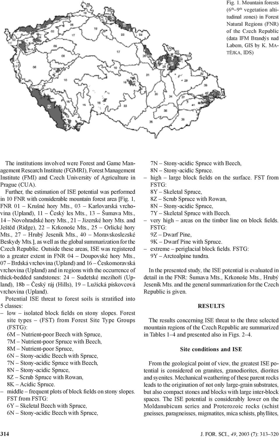 Further, the estimation of ISE potential was performed in 10 FNR with considerable mountain forest area [Fig. 1, FNR 01 Krušné hory Mts., 03 Karlovarská vrchovina (Upland), 11 Český les Mts.