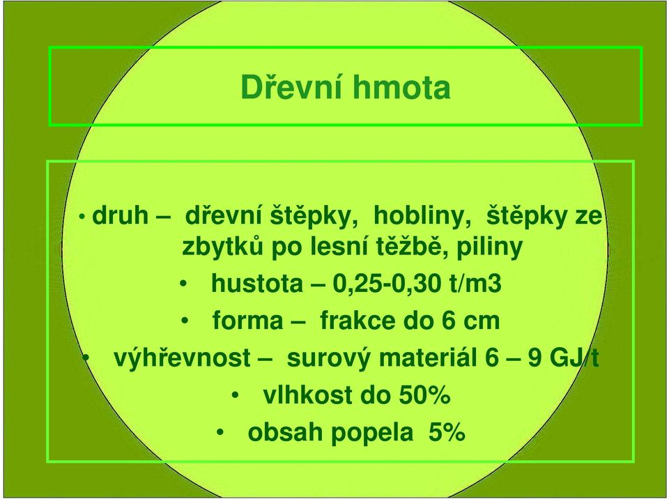 0,25-0,30 t/m3 forma frakce do 6 cm výhřevnost