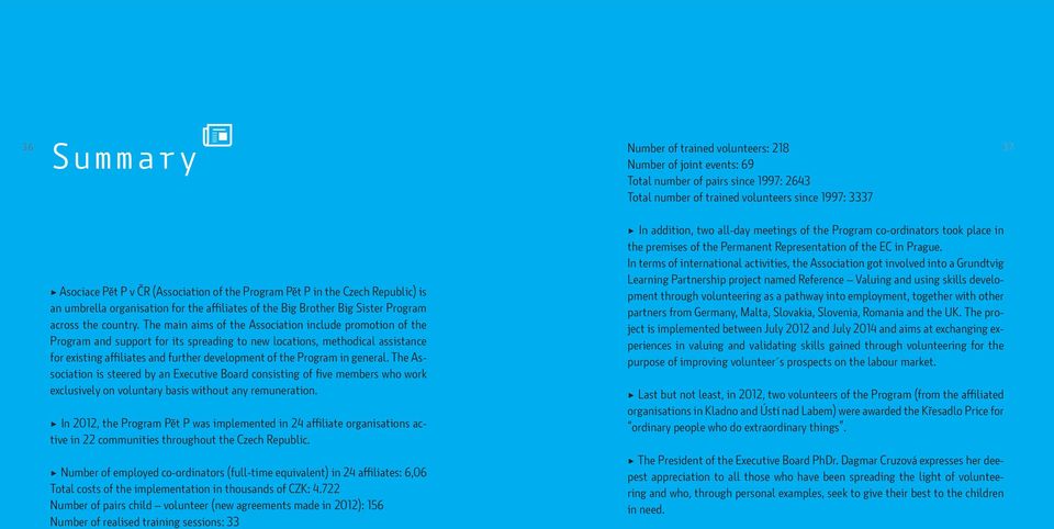 The main aims of the Association include promotion of the Program and support for its spreading to new locations, methodical assistance for existing affiliates and further development of the Program