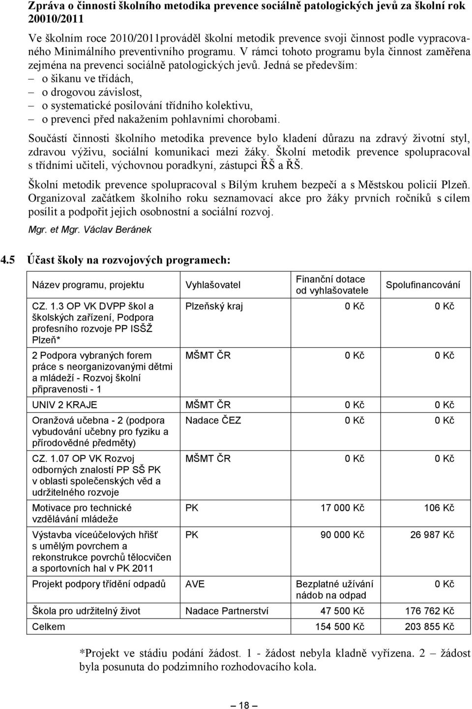 Jedná se především: o šikanu ve třídách, o drogovou závislost, o systematické posilování třídního kolektivu, o prevenci před nakaţením pohlavními chorobami.